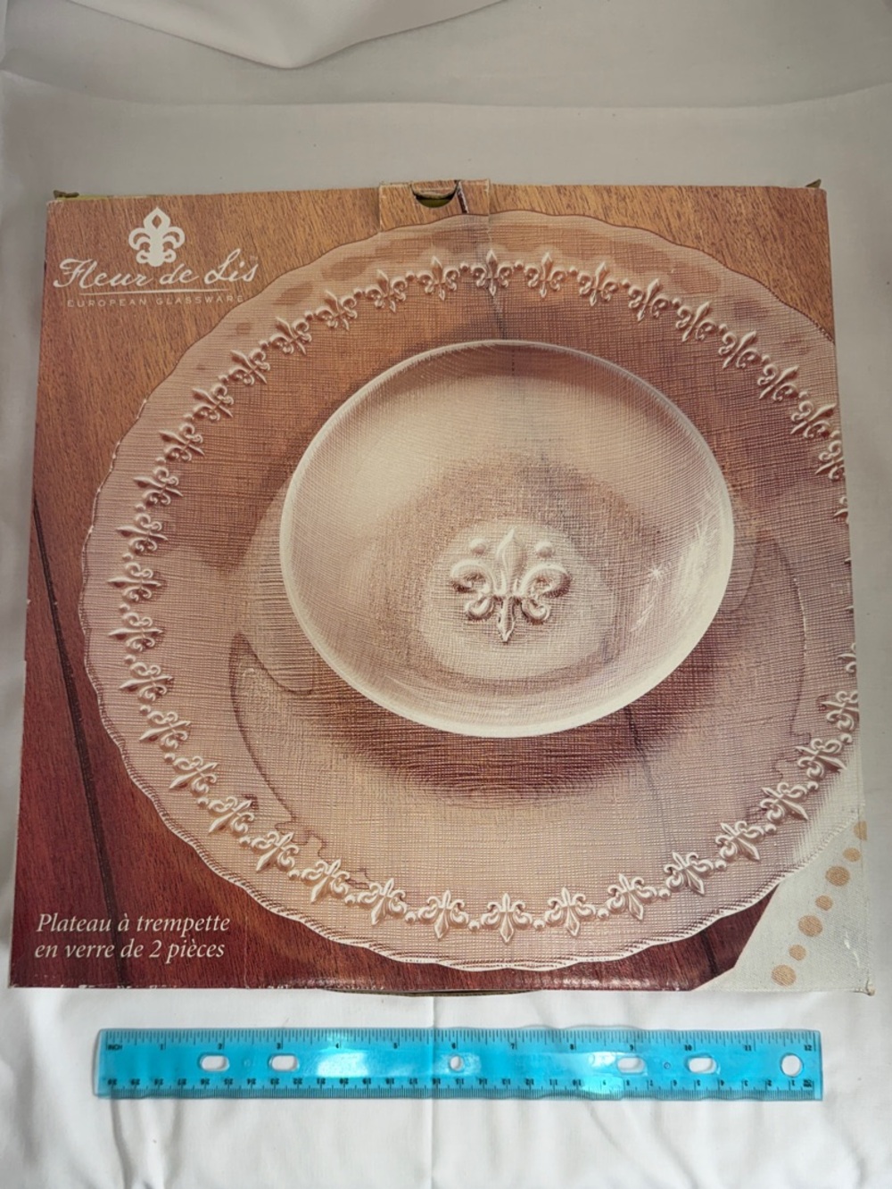 Fleur de Lis European Glassware 2 pc Glass 16.9 oz Serving Bowl and Platter